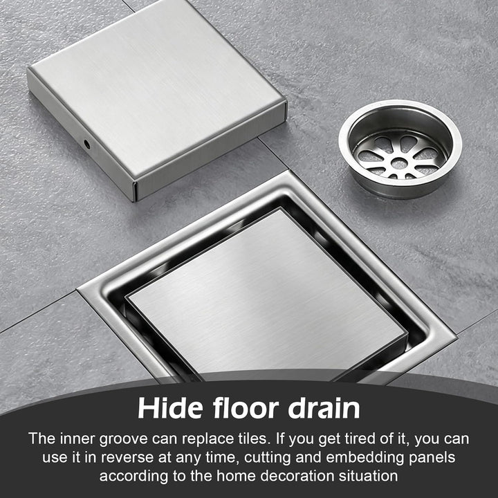 Duschrinne Quadratisch Edelstahl, 15x15cm Bodenablauf Dusche mit 360° Siphon Geruchsstop Haarfilter,