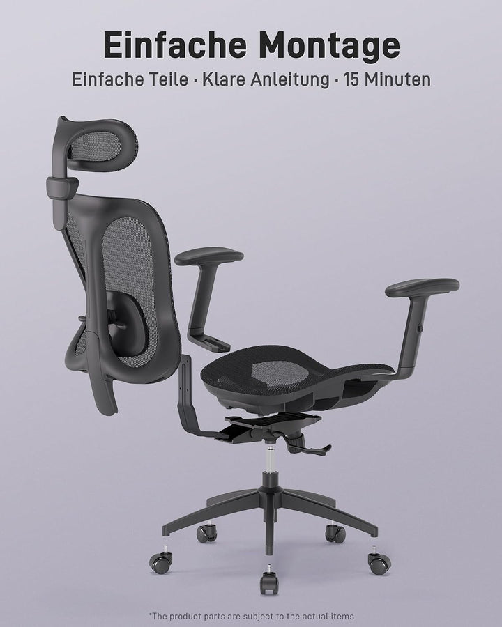 LukkDys Ergonomischer Bürostuhl mit Kopfstütze, klappbaren Armlehnen, atmungsaktiver Netz-Rückenlehn
