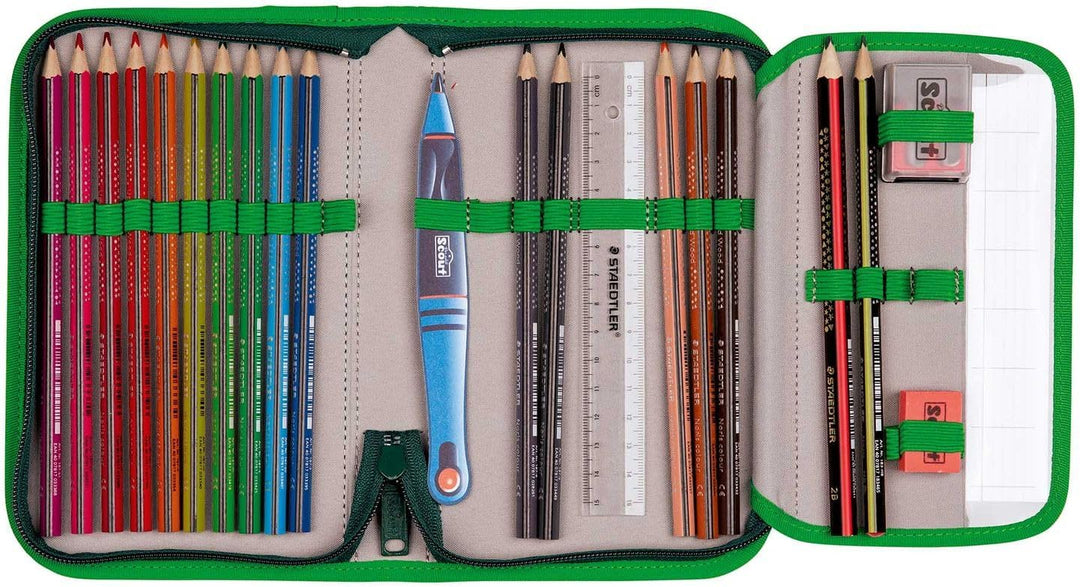 SCOUT Schulranzen Basic Neo Set 4-teilig Danger Dino grün