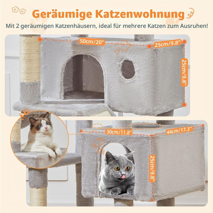 Taoqimiao 180CM Kratzbaum Gross, Katzenbaum Katzen Kratzbaum Grosse Katzen Stabil mit 2 Katzenhaus,