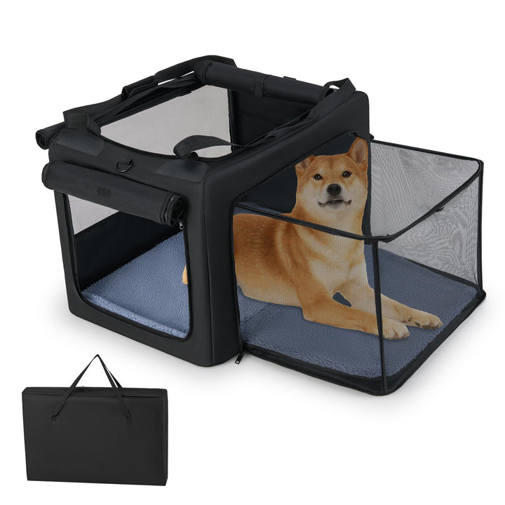 COSTWAY Hundebox faltbar, Transportbox Hund mit 2 Öffnungen, Fenster, Netzkorb, Griffen &amp; Tasche, Hu