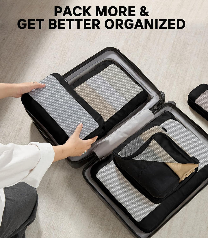 MURISE 6er Set Compression Packing Cubes, Koffer Organizer Packtaschen (Schwarz), Schwarz