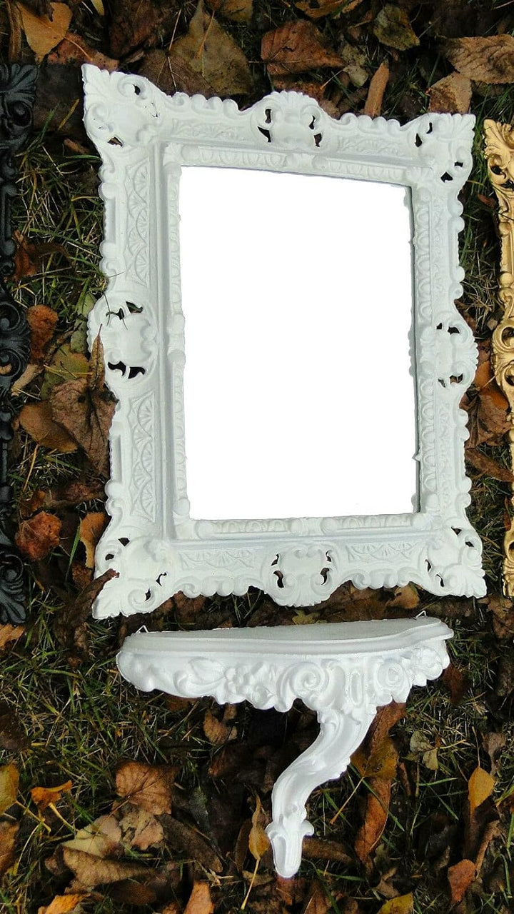 Wandspiegel WEIss mit Konsole Barock Antik 45x38 Flurspiegel Badspiegel mit Ablage Wanddeko Prunkspi