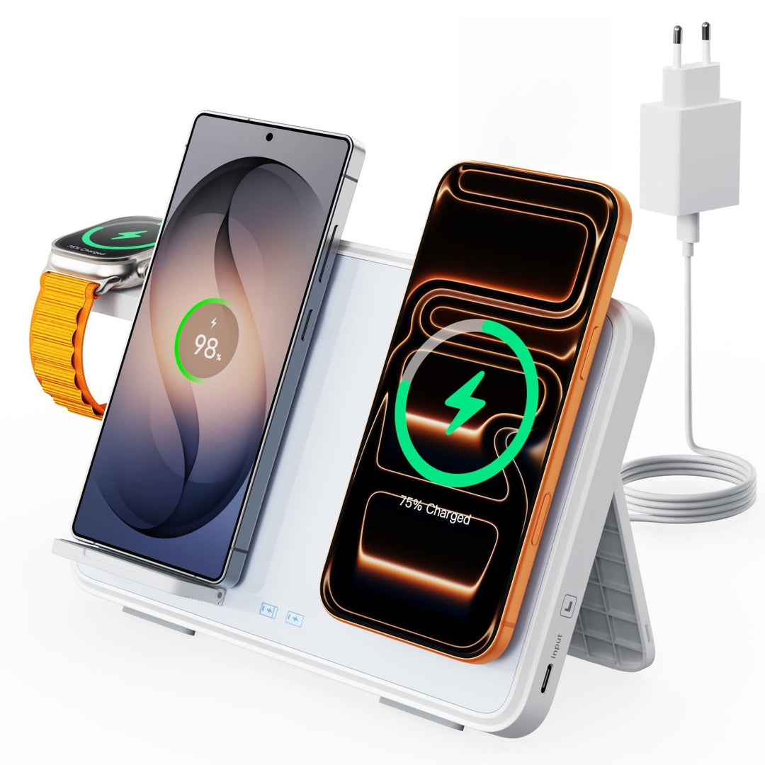 Dual Induktive Ladestation mit Nachtlicht für MagSafe – Faltbarer 4-in-1 Wireless Dock für iPhone, S