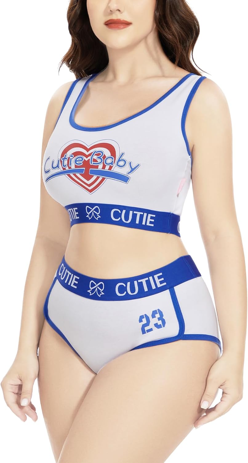 CutiePlusU Frauen Baumwolle Sport Bralette Set- Basketball 1… 3XL Weiss, 3XL Weiss