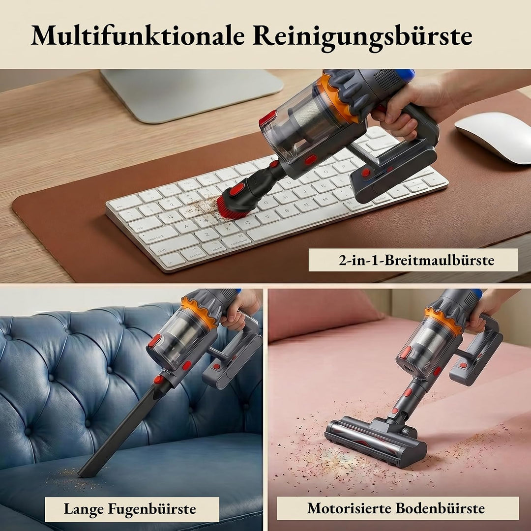 Akku Staubsauger, 58000Pa Staubsauger Kabellos, Akkustaubsauger mit Display &amp; LED, Anti-Tangle-Bürst