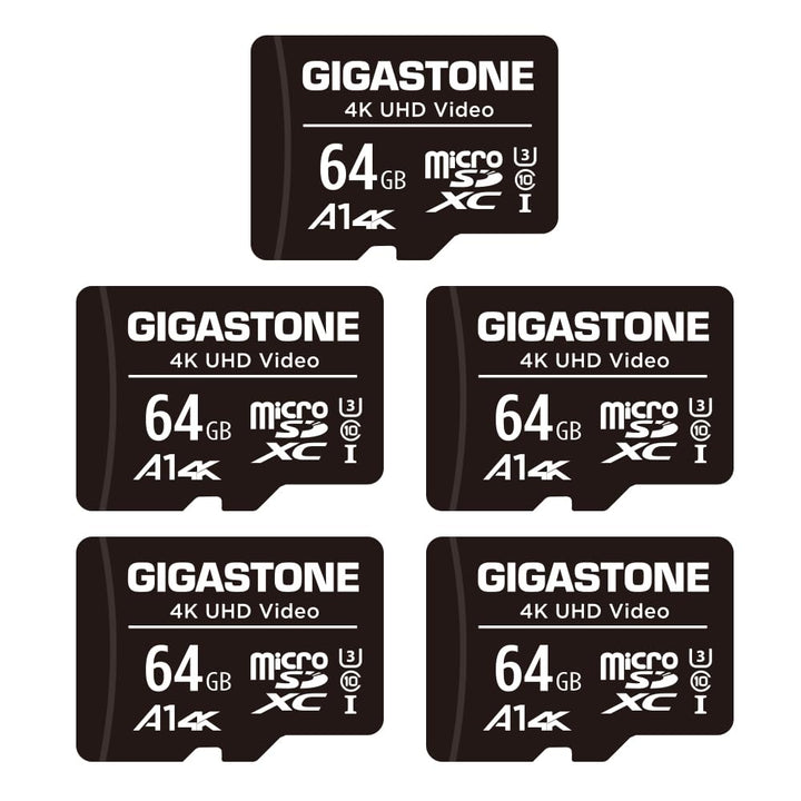 Gigastone 64GB MicroSDXC Speicherkarte 5er-Pack + SD Adapter, für Action-Kamera, GoPro, Drohne und T