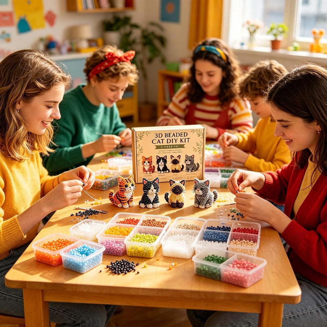 3D-Katzenperlen-Set, DIY-Tier-Perlen-Bündel, lustiges handgefertigtes Bastelprojekt mit einfachem Ba
