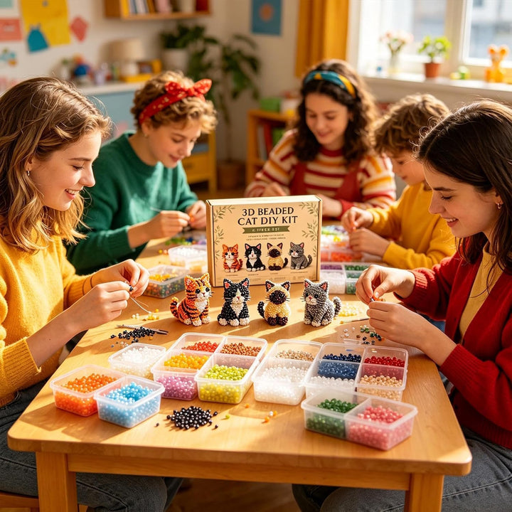 3D-Katzenperlen-Set, DIY-Tier-Perlen-Bündel, lustiges handgefertigtes Bastelprojekt mit einfachem Ba