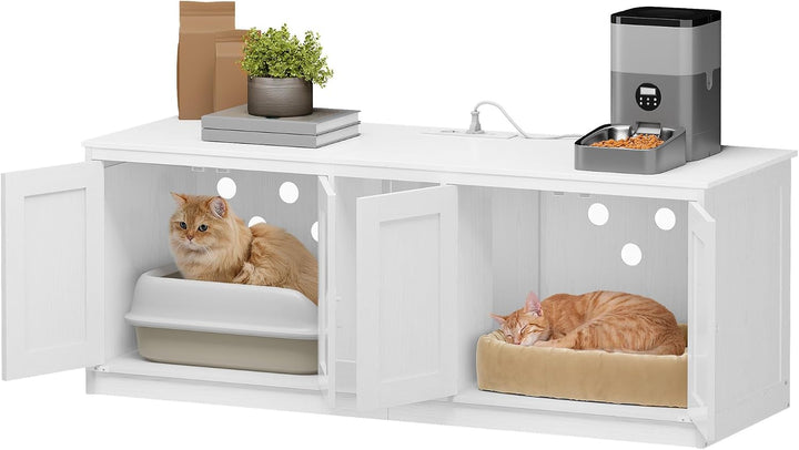 Hzuaneri Katzenschrank mit USB-Anschlüssen und Steckdosen, Katzenklo Schrank, 140 cm Verstecktes Kat