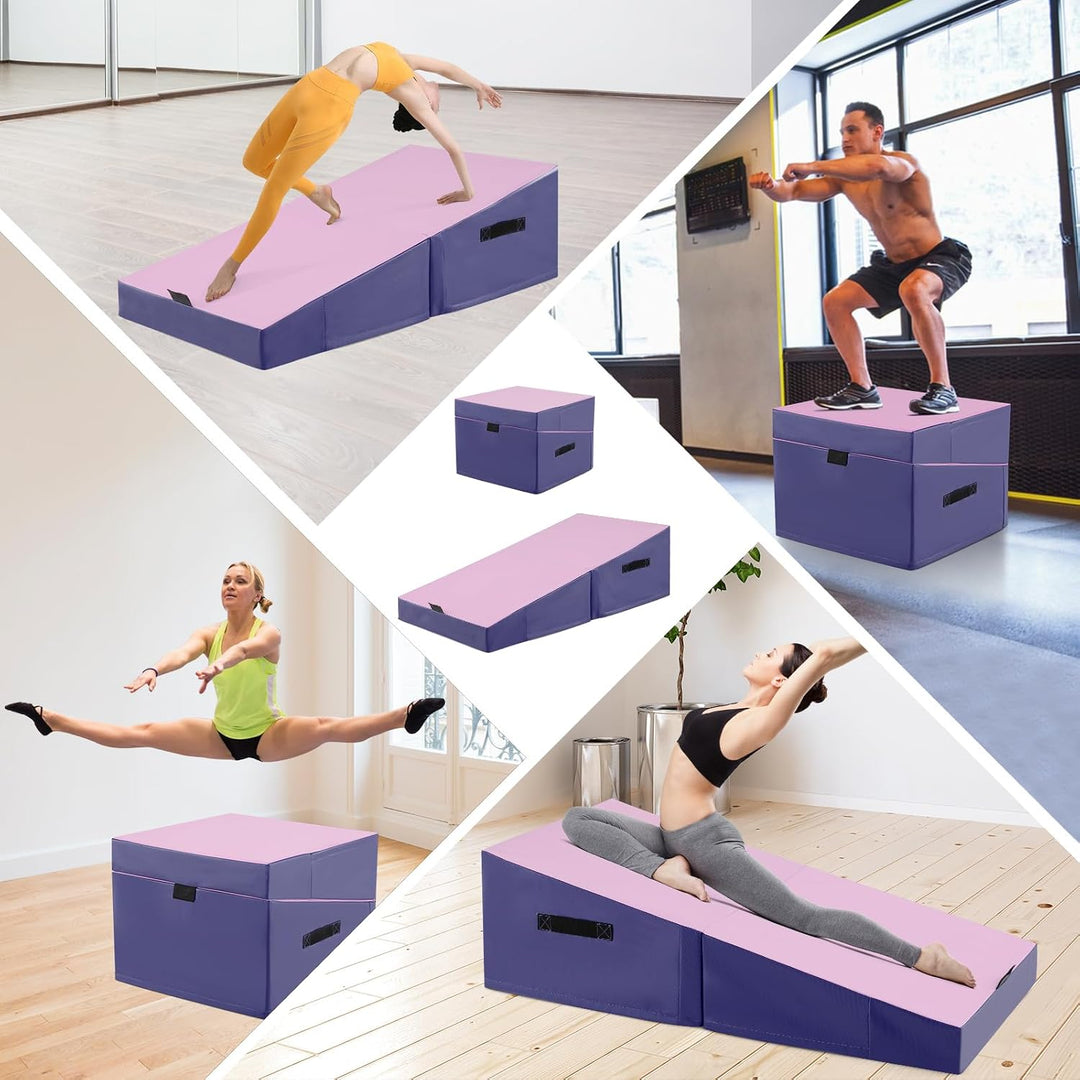 GYMAX Neigbare Gymnastikmatte, Schräge Gymnastikmatte mit Keilform &amp; Tragegriff, Weichbodenmatte, fa