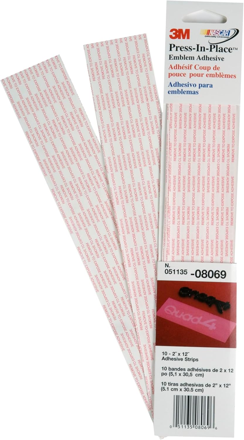 3M 08069 Selbstklebendes Emblem, 5.1 cm x 30.5 cm, 10 Stück 3M Press-In-Place Emblem Kleber 5.1 cm x