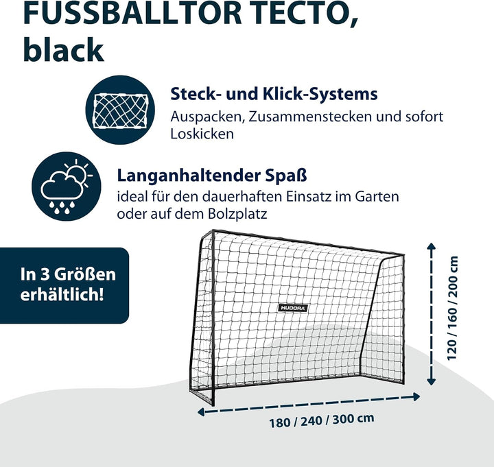 HUDORA Fussballtor TecTo – Outdoor-Tor mit klick-System für schnellen Aufbau – mit extra Netzfixieru