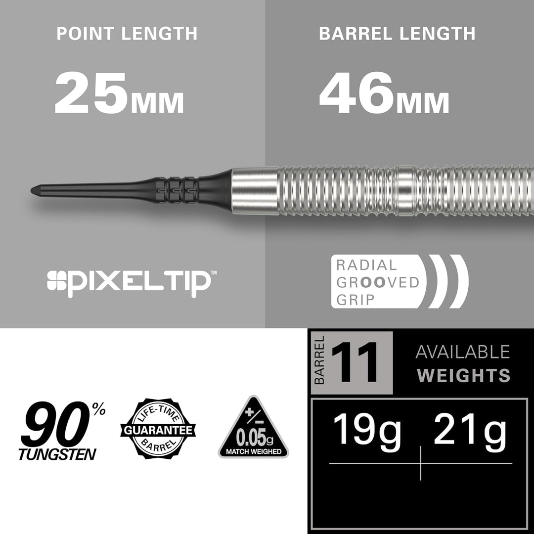 Target Darts Crux 90% Wolfram Soft Tip Dart Satz 19G Barrel 11, 19G Barrel 11