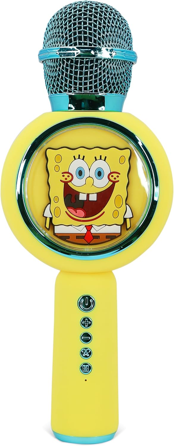 OTL Technologies SpongeBob Schwammkopf Popsing LED beleuchtetes kabelloses Karaoke-Mikrofon mit Spra