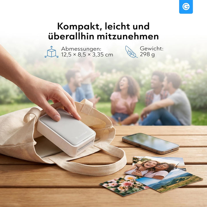 Silvergear® Fotodrucker für Smartphone | Mini Drucker Bluetooth mit App | iOS &amp; Android | 300dpi Sof