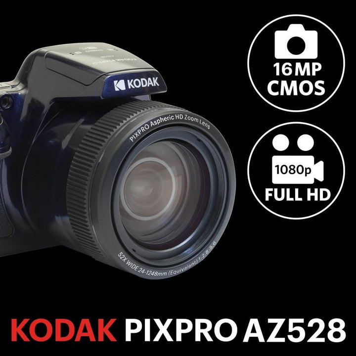 KODAK PIXPRO AZ528 Digitalkamera-Set, Blau, 2 Batterien und Tasche