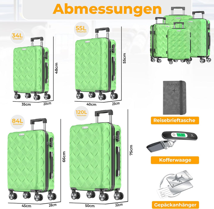 KESSER® Reisekoffer Set 4-teilig | Kofferset ABS Hartschalenkoffer mit Zahlenschloss, Kofferwaage &amp;