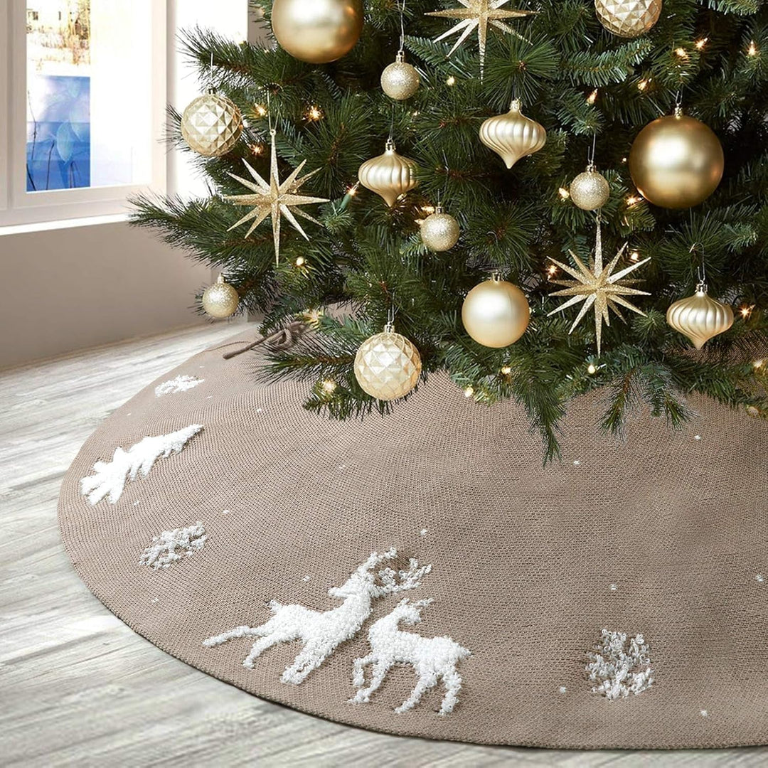 LOMOHOO Weihnachtsbaum-Rock 90cm gestrickt 3D-Elch-Weihnachtsbaum-Unterlage,Rustikaler roter Baumroc