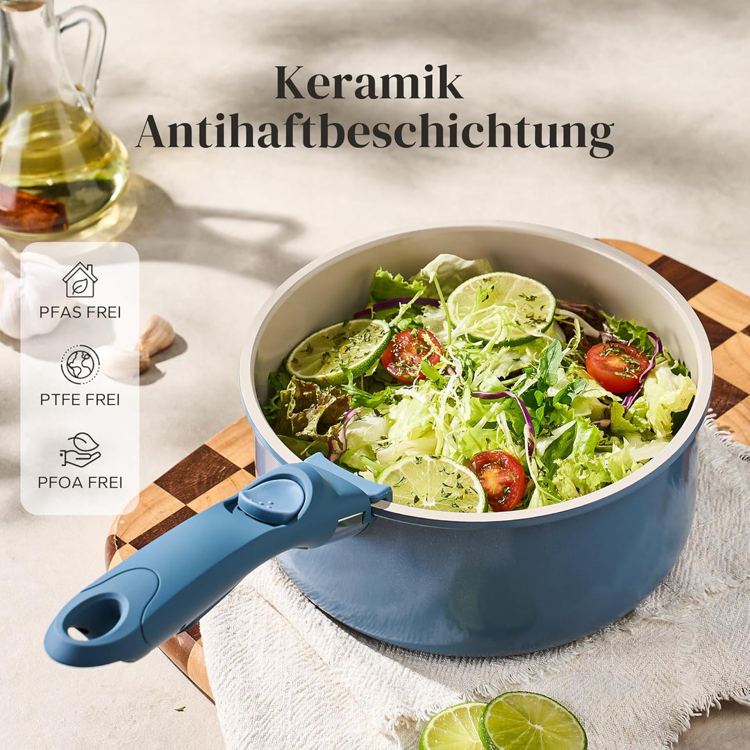 Redchef Töpfe Set mit Abnehmbaren Griffen, Antihaft Keramik Topfset 16/18/20cm und 3-IN-1 Verschluss