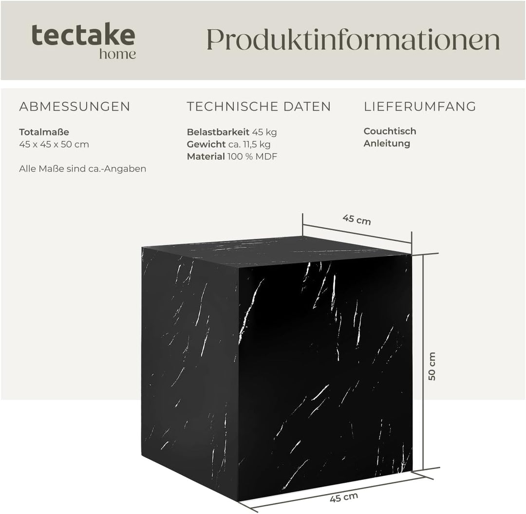 tectake® Couchtisch in Marmor Optik, Beistelltisch, moderner Wohnzimmertisch, Sofatisch, Tisch Wohnz