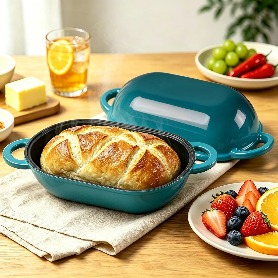 Oval Gusseisen Brotbackform mit Deckel,28 cm, Farbverlauf Blau-grün 5.5L Farbverlauf Blau-grün, 5.5L