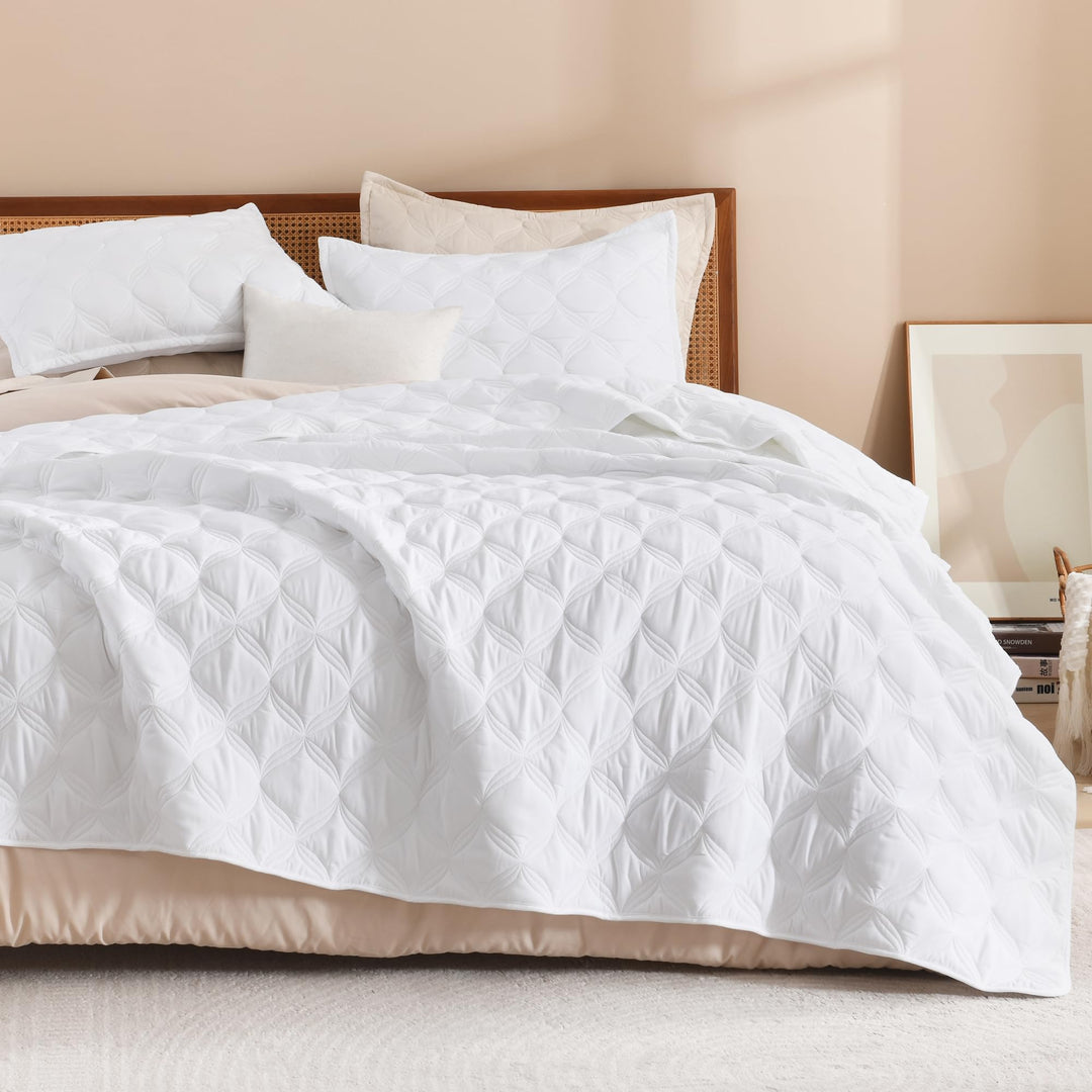 Litanika Weisses, übergrosses King-Size-Bettwäsche-Set, Tagesdecke, 120x120, 3-teilig, leichte Somme