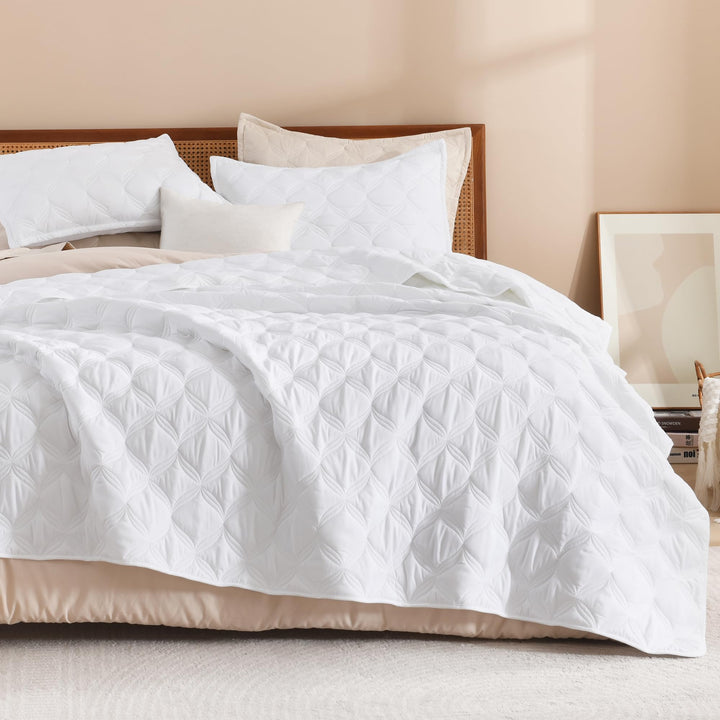 Litanika Weisses, übergrosses King-Size-Bettwäsche-Set, Tagesdecke, 120x120, 3-teilig, leichte Somme