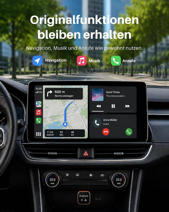 PASKOO 2-in-1 Wireless CarPlay &amp; Android Auto Adapter, USB-A + USB-C 2-in-1 Adapter, 2-in-1 Adapter