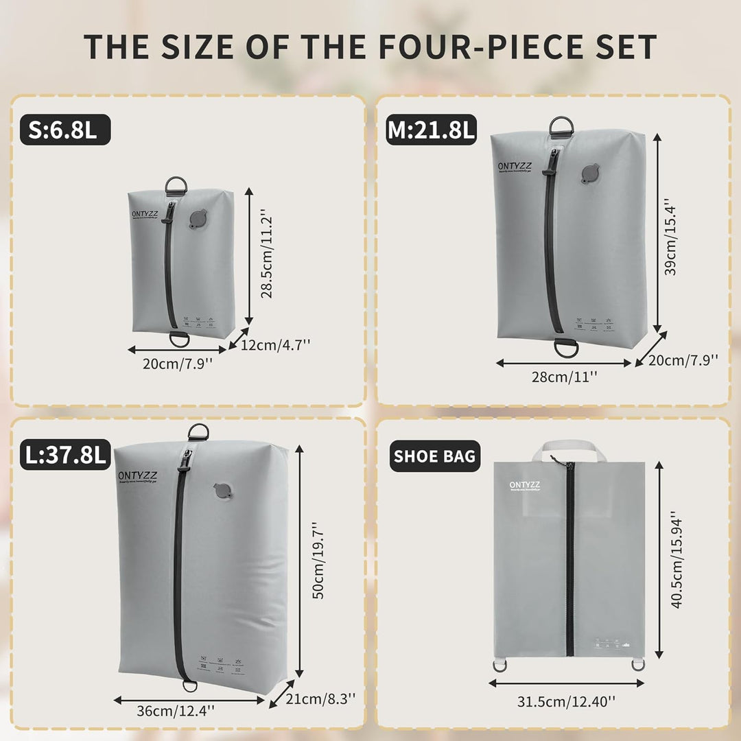 Koffer Organizer Compression Packwürfel Set, 5 Teilig Wiederverwendbar TPU Vakuumierbeutel mit IPX8