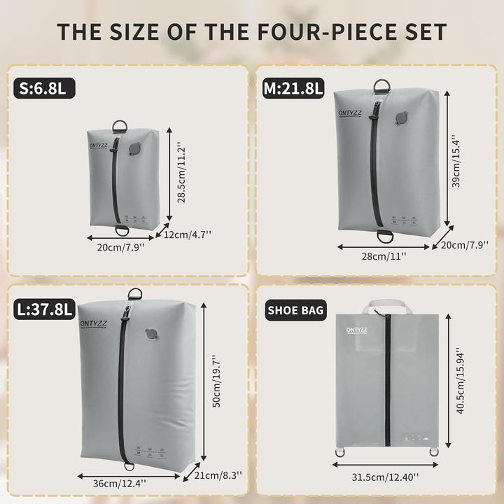 Koffer Organizer Compression Packwürfel Set, 5 Teilig Wiederverwendbar TPU Vakuumierbeutel mit IPX8