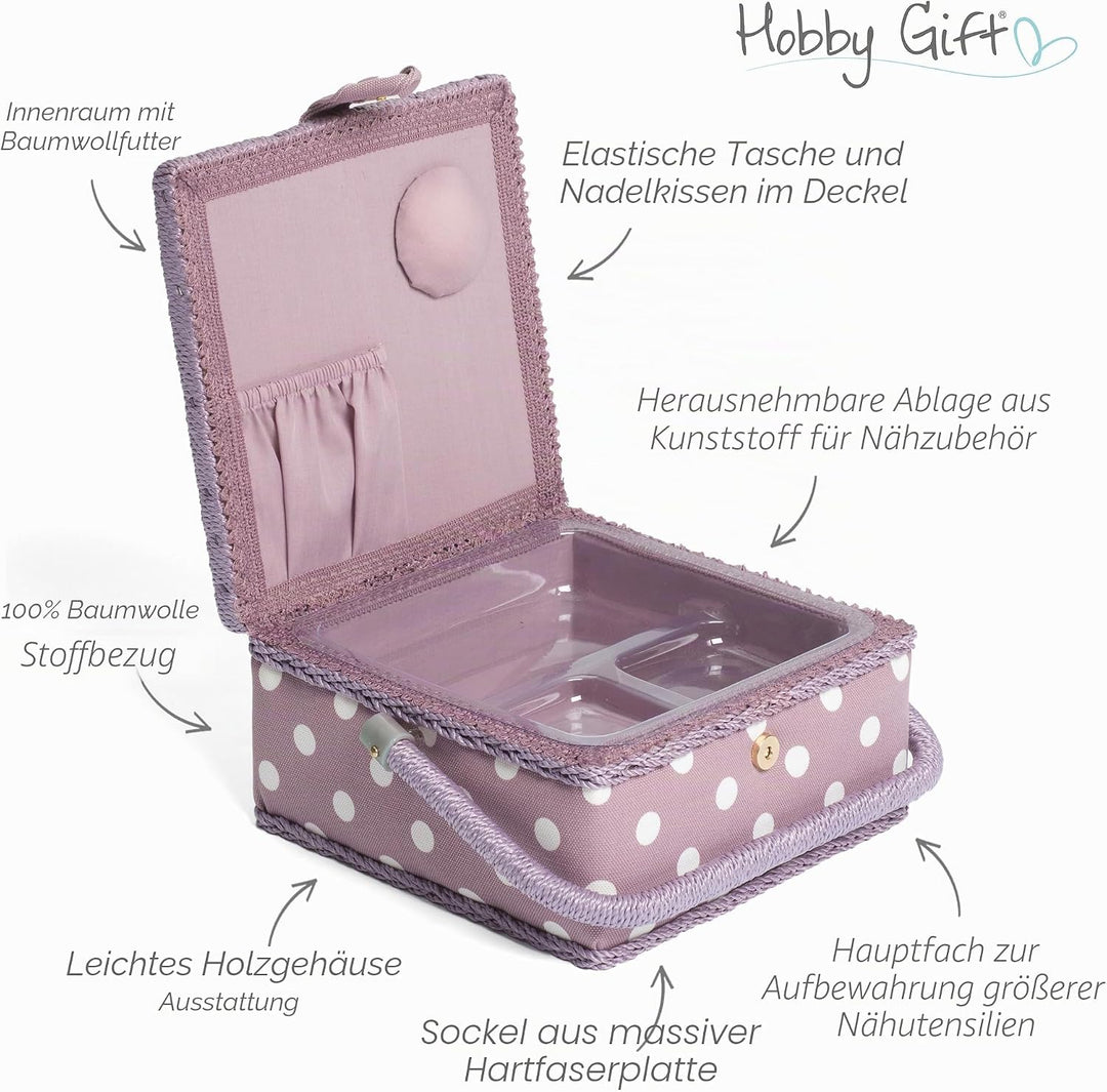 Hobby Gift Nähkästchen Klein mit Griff - Nähkorb aus Baumwolle mit Fächern für Nähzubehör &amp; Werkzeug