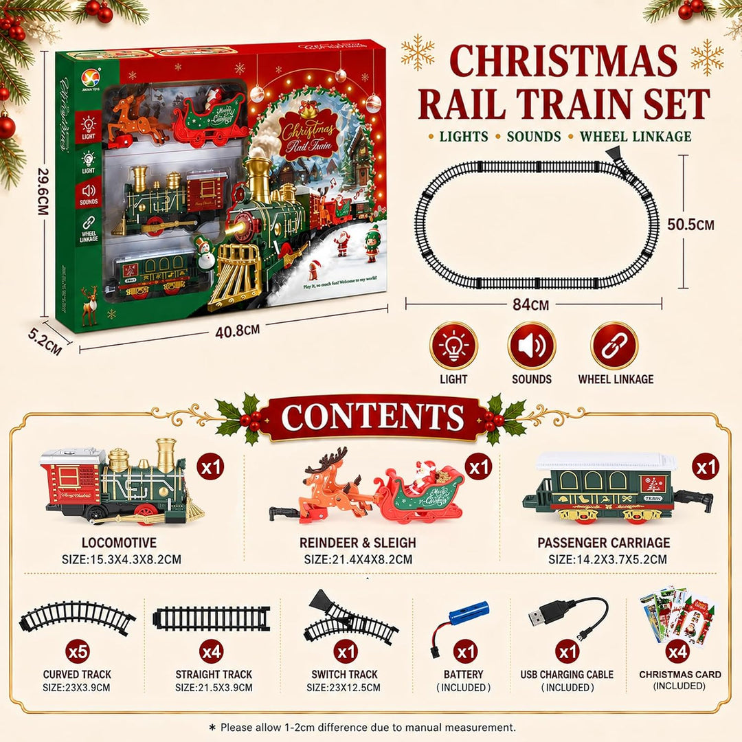 Weihnachtsbaum Zug, Elektrisch Weihnachts Eisenbahn Spielset für Kinder mit Sound und 4pcs decorativ