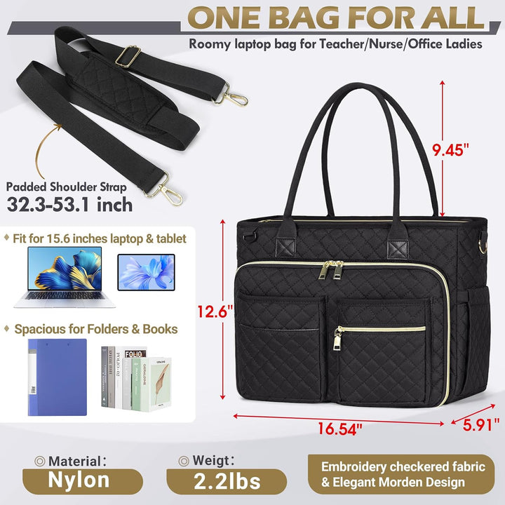 RAINSMORE Lehrertasche 15.6 Zoll Laptoptasche Aktentasche Damen Schwarz 15.6 Zoll, Schwarz 15.6 Zoll