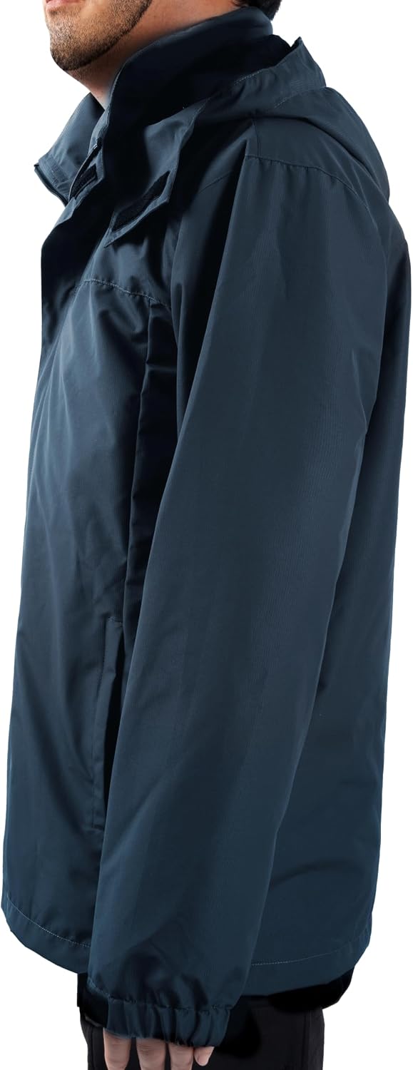 Herren Regen Jacke mit Kapuze wasserdicht leichte Jacke und Reissverschlusstaschen Regenmantel für O