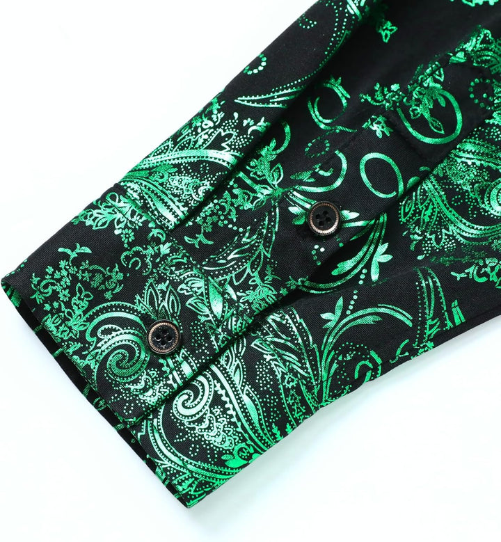 Allthemen Herren Jacquard Hemd Langarm Satin Freizeithemd Paisley Herrenhemd für Party Hochzeit XS G
