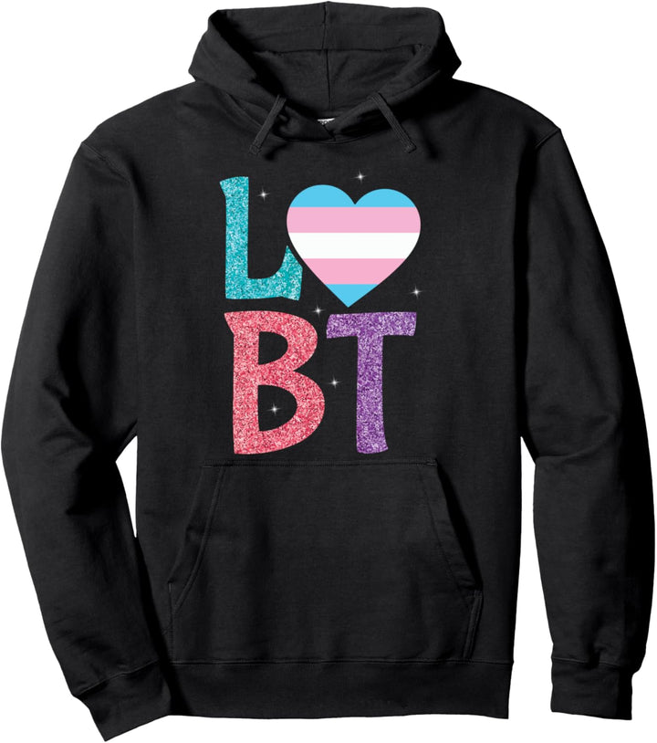 Trans-gender LGBT-Q Cute Heart Pride Flag Ally Pullover Hoodie