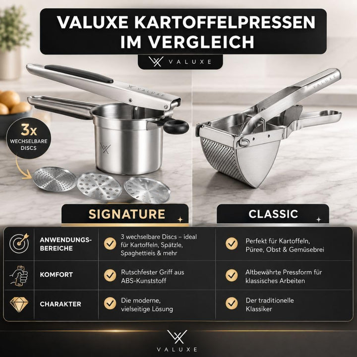 VALUXE® Premium Kartoffelpresse Edelstahl robust, handlich &amp; langlebig