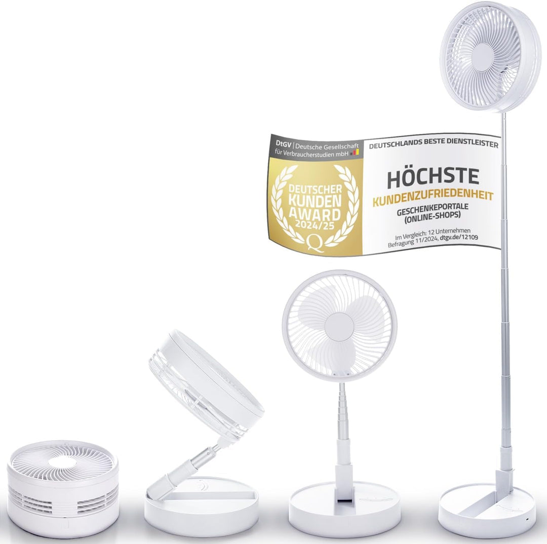 GOODS+GADGETS Faltbarer Tischventilator &amp; Stand-Ventilator mit wiederaufladbarer Batterie mit 6000 m