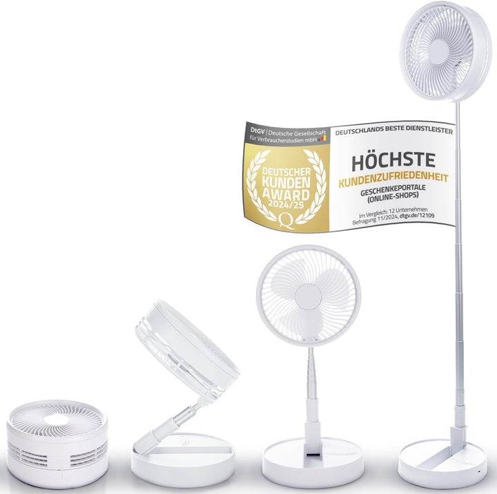 GOODS+GADGETS Faltbarer Tischventilator &amp; Stand-Ventilator mit wiederaufladbarer Batterie mit 6000 m
