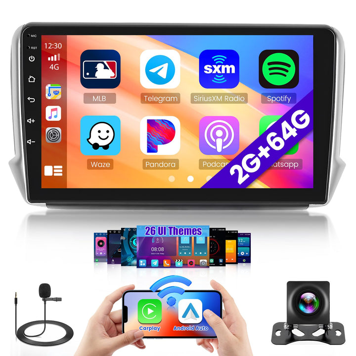 Hikity 2G 64G Android Autoradio Für Peugeot 208/2008 2012-2018 mit Wireless Carplay Android Auto, 10