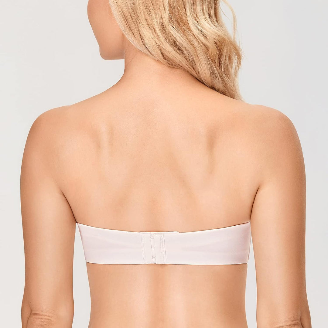 DELIMIRA Damen Push Up Trägerloser BH Spitze Grosse Grössen BHS mit Gemoldete Cups 85G Rose White, 8