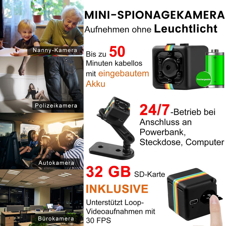 Bextgoo Mini Kamera, Überwachungskamera Ohne WLAN für Innen Aussenbereich Schwarz, Schwarz