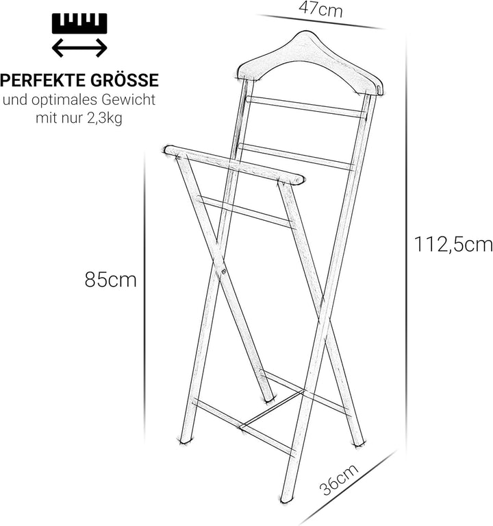 Herrendiener aus Massivholz – 3er Set fertig montierter Kleiderbutler &amp; Stummer Diener – stabiler St