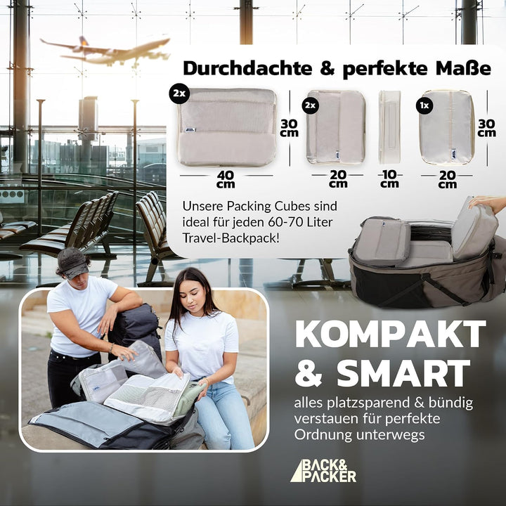BACK&amp;PACKER® Packing Cubes mit Kompression 6-teilig - Packtaschen Set aus recyceltem Material - Leic