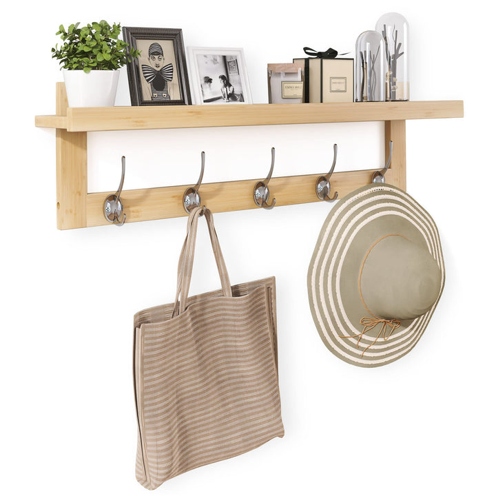 SMIBUY Kleiderhaken mit Regal Wandmontage, 74 cm Eingangsbereich Garderobe für Wand, Bambus-Hängereg