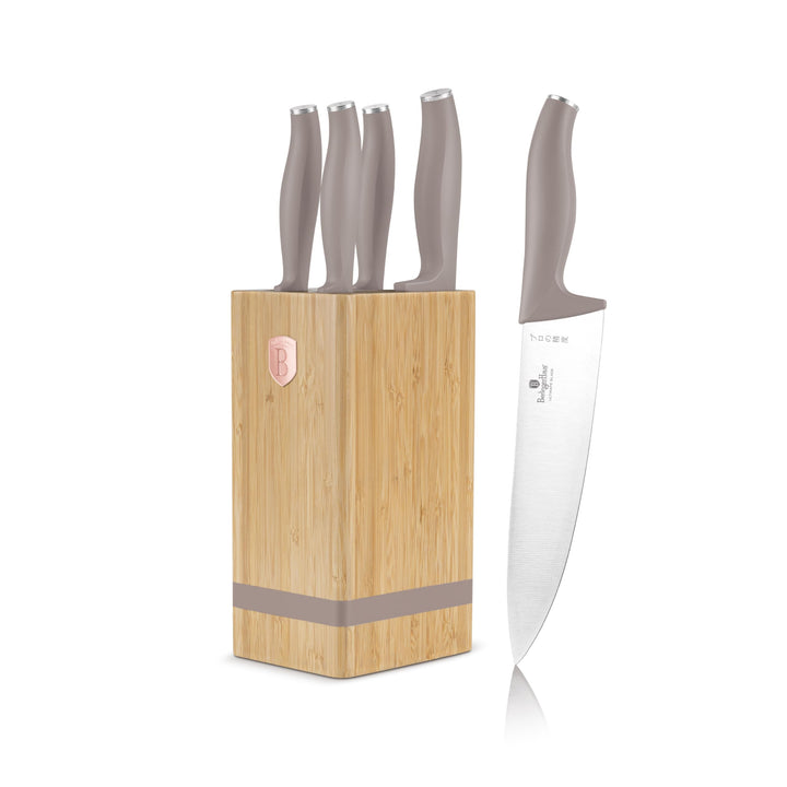 Berlinger Haus Messerset mit Ständer BAMBOO 6-tlg. Taupe Collection BH-2974