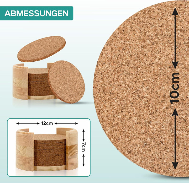 wortek Untersetzer Gläser Korkuntersetzer rund – 10er Set Kork Untersetzer 10cm Korkplatte – hitzebe