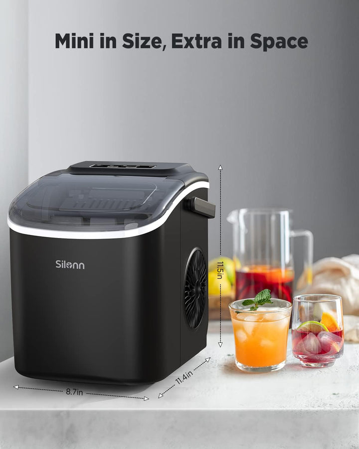 Silonn Eiswürfelmaschine, Eiswürfelbereiter 12 kg/24h, 9 Eiswürfel in 6 Min, 2 Grössen, Selbstreinig