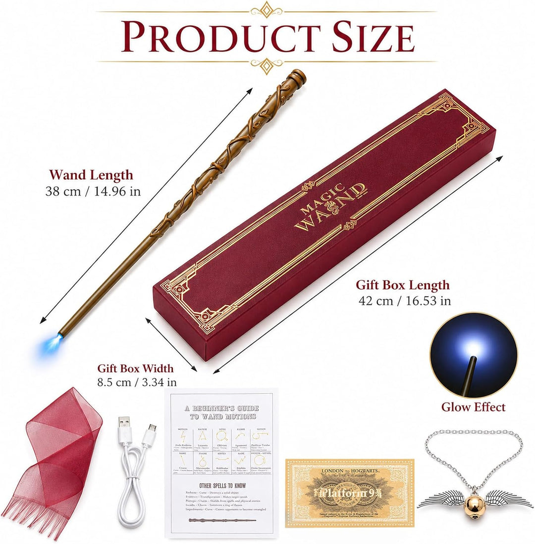 Zauberstab Hermine Granger mit Licht, 37CM Hermine Zauberstab, USB Wiederaufladbar Magic Wand, Zaube